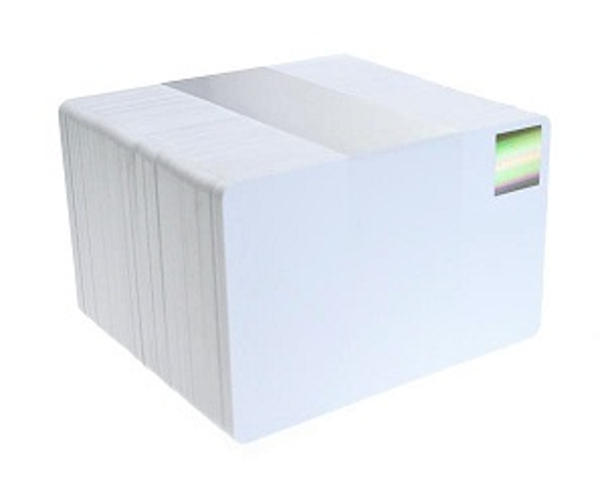 Picture of Blank White Plastic Cards with Gold HOLOPATCH CR80